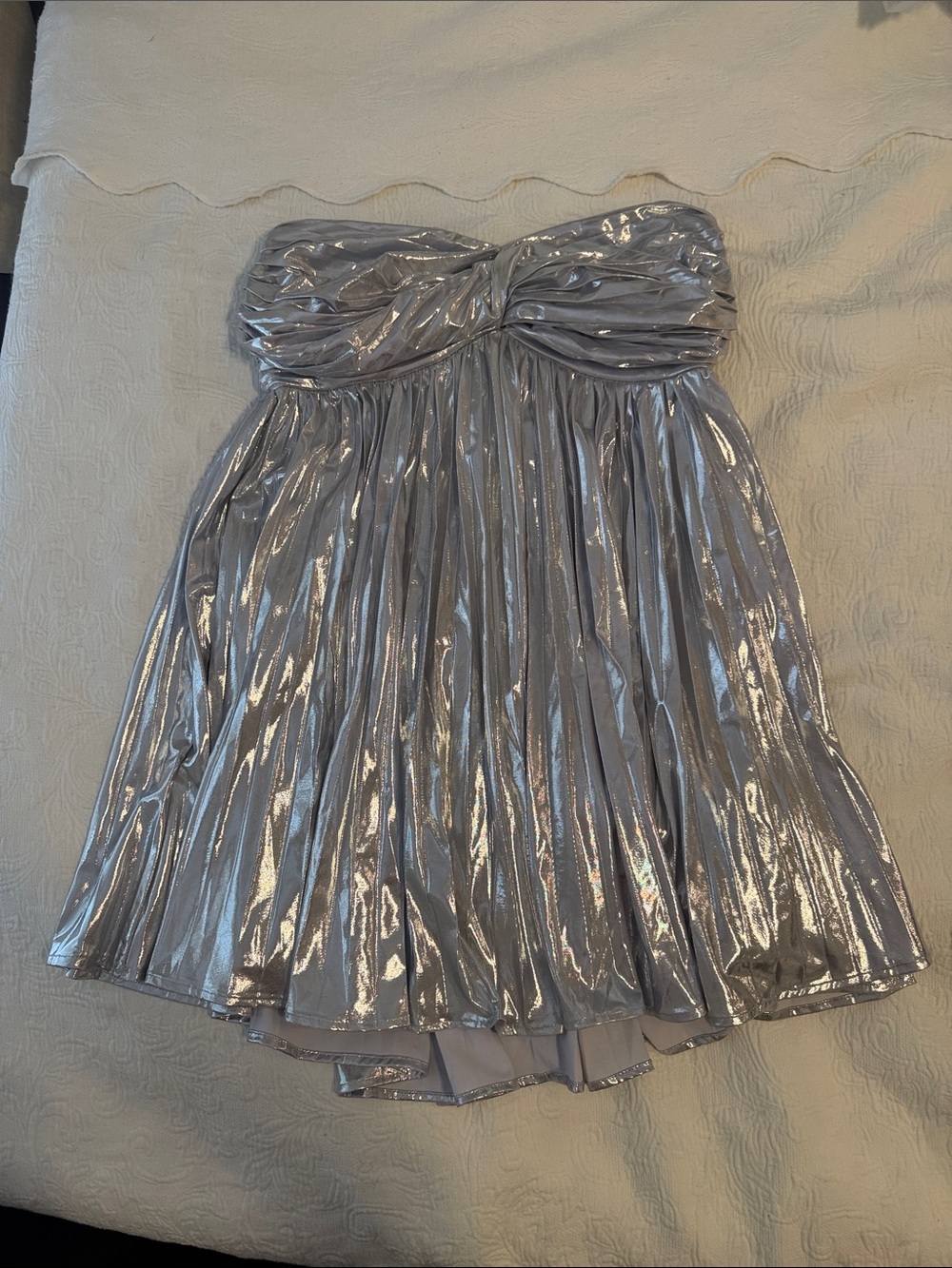 NWT silver metallic size large strapless dress